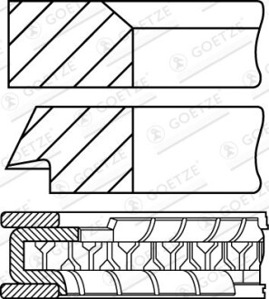 Фото автозапчастини кільця поршневі Renault R5/R9/R11/R19/R21 1.7i (F2N/F3N) 86-95 (81.00mm/STD) (1.75-2-3) GOETZE ENGINE 0833510010