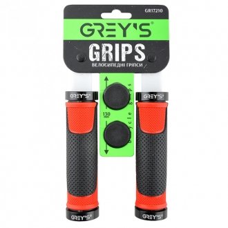 Грипси ручки на кермо для велосипеда із гумовим покриттям 2 шт 130 мм із двостороннім замком для фіксації червоно чорного кольору Greys GR17210