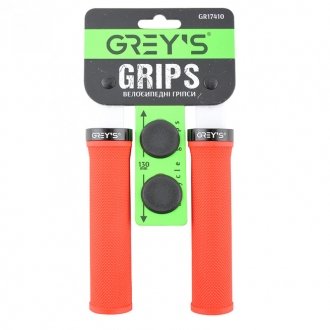 Грипси ручки на кермо для велосипеда з гумовим покриттям чорно-червоного кольору 2 шт 130 мм з одностороннім замком для фіксації Greys GR17410
