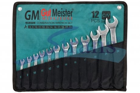 Набір ключів рожково-накидних в плахті 12 шт 8-24mm GUT MEISTER GM-02112 (фото 1)