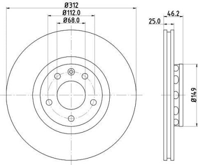 Фото автозапчасти диск гальм. P Audi A4,A6Skoda Superb 1,8T-2,8 04.97- (312x25 HELLA BEHR 8DD 355 107-521