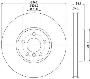 Фото автозапчастини диск гальмівний перед. правий BMW 5 (F07, F10, F11, F18), 6 (F12, F13, F06), 7 (F01, F02, F03, F04) 3.0/3.5/4.0D 09- HELLA BEHR 8DD 355 119-271