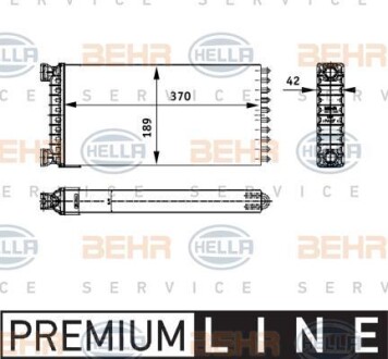 Фото автозапчасти радиатор печи MAN TGA/TGL/TGM/TGS/TGX D0836LFL40-D3876LF02 >2000 370x189x42mm HELLA BEHR 8FH 351 312-551