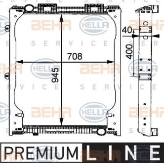 Фото автозапчасти радиатор охлаждения MAN F2000 >1994 945*708*40MM HELLA BEHR 8MK376 721-481