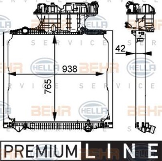 Фото автозапчасти радиатор двигателя (низкий) MAN TGA, TGS, TGX 10.5D-6.9D 04.00- HELLA BEHR 8MK376721711