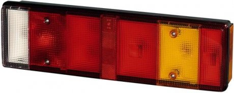 Ліхтар задній лівий (P21W/R5W, покажчик повороту помаранчевий, колір скла червоний, з протитуманною фарою, світлом заднього ходу) Volkswagen LT II Platforma / Podwozie 05.96-07.06 HELLA BEHR 2VD 008 204-131
