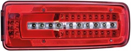 Задній ліхтар ліва (LED, 24В, індикатор включення, світло протитуманних фар, світло заднього ходу, із стоп-сигналом, паркувальні вогні, з підсвічуванням номера, бокові зазори) DAF CF, LF 10.12- HELLA BEHR 2VD 012 381-211