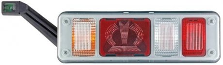 Фото автозапчастини задній ліхтар лівий (LED/P21W, 24V, з покажчиком повороту, з протитуманним ліхтарем, ліхтарем заднього ходу, зі стоп-сигналом, габаритним світлом, трикутним відбивачем, з ліхтарем на руку) KRONE HELLA BEHR 2VP340 961-531