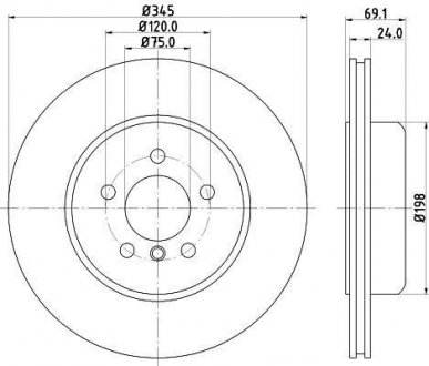 Гальмівні диск задній Bmw 5 (F10), 5 (F11), 5 Gran Turismo (F07), 6 (F12), 6 (F13), 6 Gran Coupe (F06), 7 (F01, F02, F03, F04) 2.0D-4.4 02.08-10.18 HELLA BEHR 8DD 355 119-281