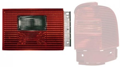 Ліхтар задній лівий (внутрішня частина, P21W, колір скла червоний/сірий, з протитуманним ліхтарем, ліхтарем заднього ходу) Volkswagen SHARAN 7M 04.00-09.03 HELLA BEHR 9EL 964 541-021 (фото 1)