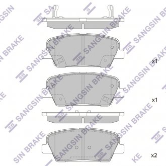 Фото автозапчастини колодки гальмові дискові задні HYUNDAI GENESIS 3.3, 3.8, 4.6 07- KIA SORENTO 10-, MOHAVE HYUNDAI EQUUS / CENTENNIAL 2009 -, GENESIS 2008 -, GRAND SANTA FE 2013 -, SANTA FE II 2009 -, SANTA FE III 2012 - Hi-Q (SANGSIN) SP1247