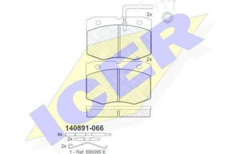 Фото автозапчастини гальмівні колодки, дискове гальмо (набір) ICER 140891