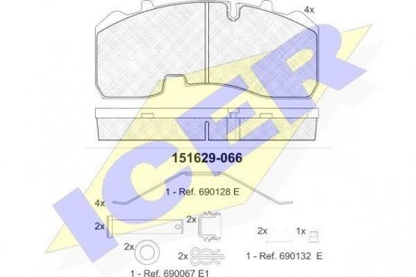 Комплект тормозных колодок, дисковый тормоз ICER 151629-066 (фото 1)