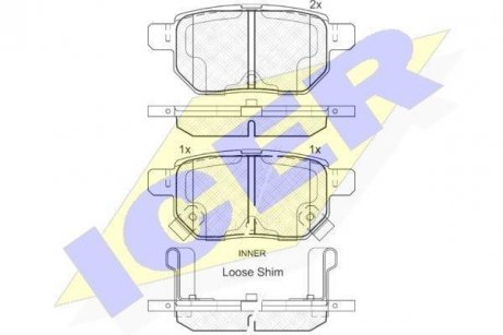 Тормозные колодки задние (14.4mm) Toyota Auris/Yaris 06- ICER 181947