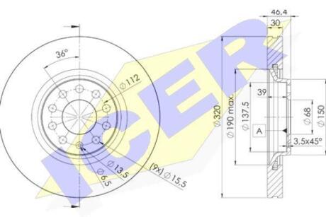 Фото автозапчасти диск гальмівний (передній) Audi A4/A6 97-09/Seat Exeo 08-13 (321x30) (з покриттям) (вент.) ICER 78BD3615-2