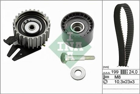 Фото автозапчастини комплект ГРМ (ремінь + ролик) ALFA ROMEO 147, 156, GT; FIAT STILO 1.9D 11.02-09.10 INA 530062810 (фото 1)