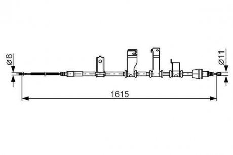 Трос стоянкових гальм задній ліва HYUNDAI I20 1.1D-1.6D 08.08-12.15 JAKOPARTS J3920584 (фото 1)