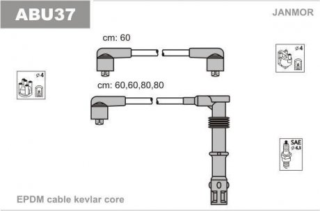 Провода В/В (каучук Kevlar) VW Passat 1.8/2.0 16V -96 Janmor ABU37