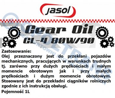 Фото автозапчастини мастило Olej 80W90 przek. Gear oil GL-4 1L Jasol 2502000434