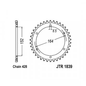 Фото автозапчастини задня зірочка сталева, тип ланцюга: 428, кількість зубів: 55 YAMAHA SR 400/500 1991-2017 JT JTR1839,55 (фото 1)