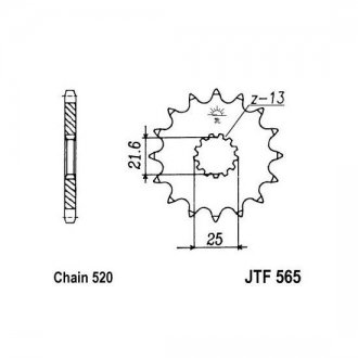 Зірочка передня сталева, тип ланцюга: 520, кількість зубів: 18 KAWASAKI EN, ER, ER-6F, ER-6N, EX, KLE, KLX, KX, W, Z; SUZUKI GS, RGV, SFV, SV; YAMAHA DT, FZ, MT-03, TDR, TT 250-800 1975-2020 JT JTF565,18