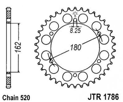 Задня зірочка сталева, тип ланцюга: 520, кількість зубів: SUZUKI PE 250/400 1979-1982 JT JTR1786,52 (фото 1)