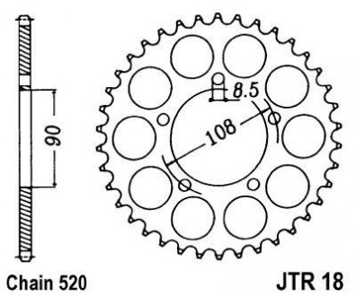 Задня зірочка сталева, тип ланцюга: 520, кількість зубів: MZ/MUZ SKORPION, TOUR 660 1995-2001 JT JTR18,43 (фото 1)