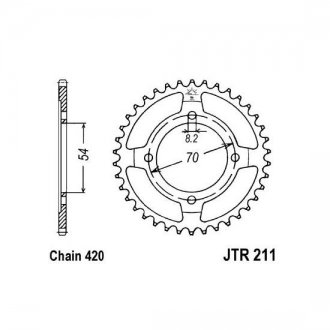 Задняя звездочка стальная, тип цепи: 420, количество зубьев: HONDA C 50/90 1981-2002 JT JTR211,39 (фото 1)