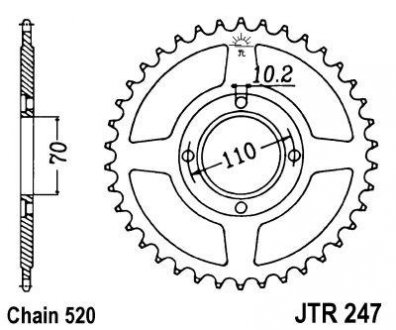 Задня зірочка сталева, тип ланцюга: 520, кількість зубів: 36 HONDA CB, CM 250/400 1981-1983 JT JTR247,36