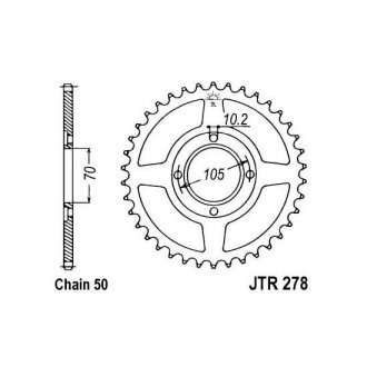 Задня зірочка сталева, тип ланцюга: 50 (530), кількість зубів: HONDA CB 250/350/360 1968-1977 JT JTR278,36 (фото 1)