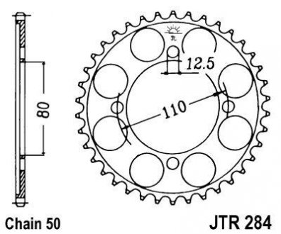 Задня зірочка сталева, тип ланцюга: 50 (530), кількість зубів: 39 HONDA CB 650/750 1969-1982 JT JTR284,39