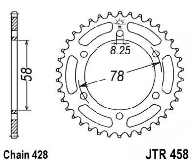 Задня зірочка сталева, тип ланцюга: 428, кількість зубів: 36 KAWASAKI KH 100/125 1983-1998 JT JTR458,36