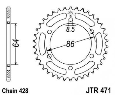Задня зірочка сталева, тип ланцюга: 428, кількість зубів: KAWASAKI KE 125 1976-1985 JT JTR471,50 (фото 1)