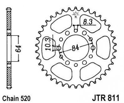 Задня зірочка сталева, тип ланцюга: 520, кількість зубів: SUZUKI SP, TF, TS 125/185/200 1979-1988 JT JTR811,39 (фото 1)