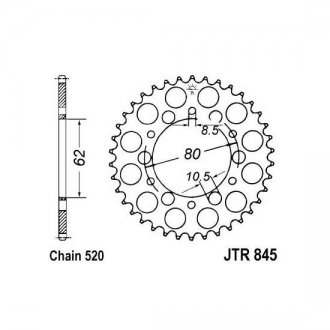 Задня зірочка сталева, тип ланцюга: 520, кількість зубів: 47 YAMAHA DT, IT, SR, SRX, TT, XT, YZ 100-250 1976-1996 JT JTR845,47