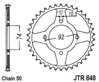 Задня зірочка сталева, тип ланцюга: 50 (530), кількість зубів: 37 YAMAHA RD 350 1974-1975 JT JTR848,37