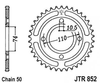Задня зірочка сталева, тип ланцюга: 50 (530), кількість зубів: 41 YAMAHA RD 250 1980-1983 JT JTR852,41