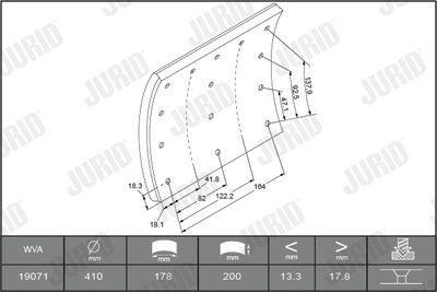 Фото автозапчасти тормозные накладки MAN M90, SM; VOLVO B12, B7, F10, F12, F16, FH12, FH16, FL10, FL12, FL6, FL7, FM10, FM12, FM7, NH12 08.77- Jurid 1907101070