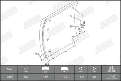 Фото автозапчасти тормозные накладки SAF KRS, RBM, RLBM, RLSM, RSM, RZM, SKRLS, SKRLZ, SKRS, SKRZ, SKZRLZ, WRZM Jurid 1928311250