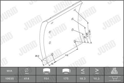 Фото автозапчасти тормозные накладки Renault C, FR1, G, KERAX, MAGNUM, MAJOR, MANAGER, MAXTER, MIDLINER, R, TRACER 10.80- Jurid 1993521070