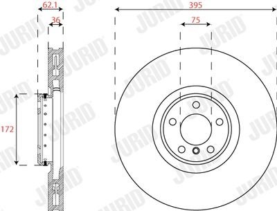 Фото автозапчастини гальмівний диск передній лівий BMW X5 (E70, F15, F85), X6 (F16, F86) Jurid 563281JVC1