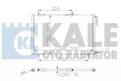 KALE PEUGEOT радіатор кондиціонера 552X363X16 206 02- KALE OTO RADYATOR 248300