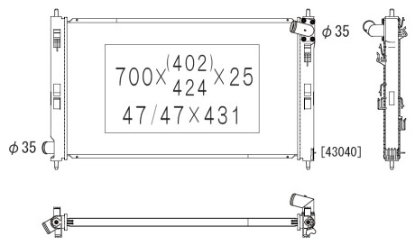 Фото автозапчасти радиатор двигателя CITROEN C4 AIRCROSS, C-CROSSER, C-CROSSER ENTERPRISE; MITSUBISHI ASX, LANCER VIII, OUTLANDER II; PEUGEOT 4007, 4008 1.6D-2.2D 11.06- KOYORAD PL032037