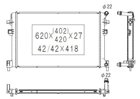 Фото автозапчасти радиатор двигателя AUDI A3, A5, Q2, TT, SEAT ATECA, LEON, LEON SC, LEON ST, SKODA KODIAQ, OCTAVIA III, SUPERB III, Volkswagen GOLF ALLTRACK VII, GOLF SPORTSVAN, GOLF VII, PASSAT 1.2-2. KOYORAD PL453349