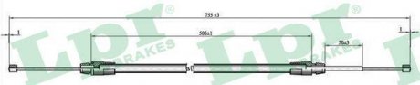 Трос стояночных тормозов задний правый (732мм/500мм, тормоз барабан; диск) MERCEDES A (W168) 1.4/1.6/1.7D 07.97-08.04 LPR C0013B