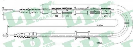Трос стояночных тормозов задний левый (1266мм/945мм) LANCIA LYBRA 1.6-2.4D 07.99-10.05 LPR C0341B