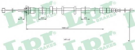 Трос стояночных тормозов задний правая (1471мм/1258мм) FIAT PANDA 1.2/1.3D 09.04- LPR C0519B (фото 1)