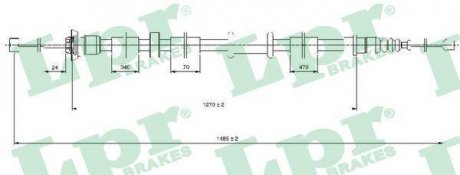Трос стояночных тормозов задний левый (1485мм/1270мм) FIAT PANDA 1.2/1.3D 09.04- LPR C0520B (фото 1)