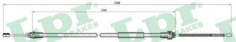 Трос стояночных тормозов задний правая (1345мм/1090мм) RENAULT CLIO II, THALIA I 1.2/1.4 09.98- LPR C0681B