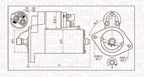 Фото автозапчастини стартер (12В, 2кВт) TOYOTA AVENSIS, AVENSIS VERSO, CARINA E, COROLLA, COROLLA VERSO, PICNIC, PREVIA, RAV 4 II 2.0D/2.2D 04.92-03.09 MAGNETI MARELLI 063721135010